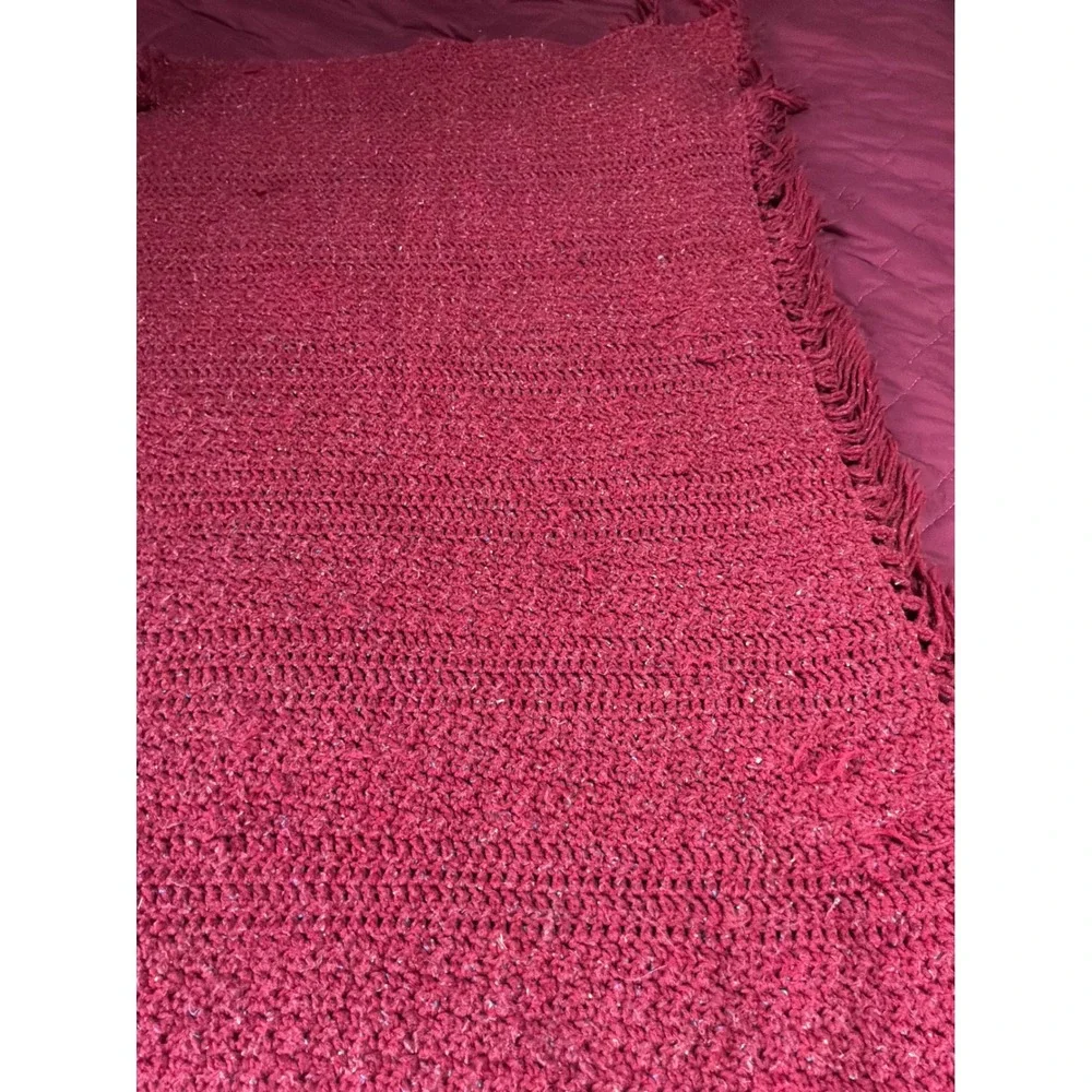 Unbranded‎ Crochet Throw Blanket Unisex OS Burgundy Tweed
